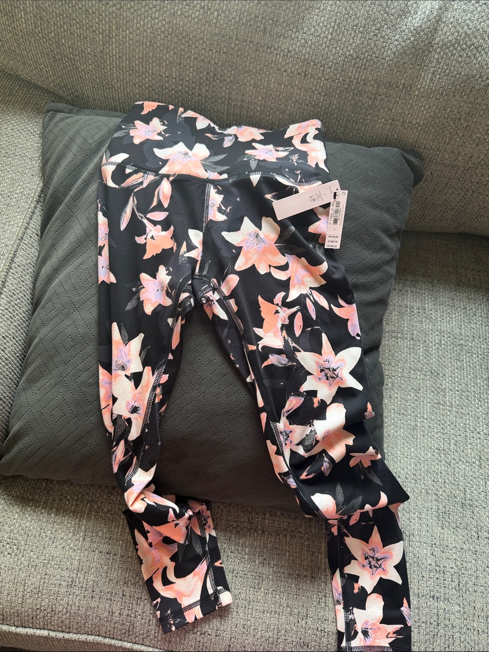 Victoria's Secret Black Leggings with Pink Floral Print